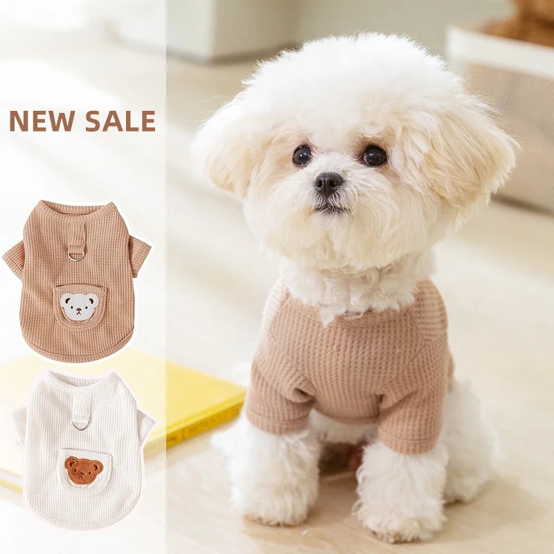 Cute Bear Embroidered Dog Shirt | Lightweight Summer Pet Vest for Small Dogs & Cats