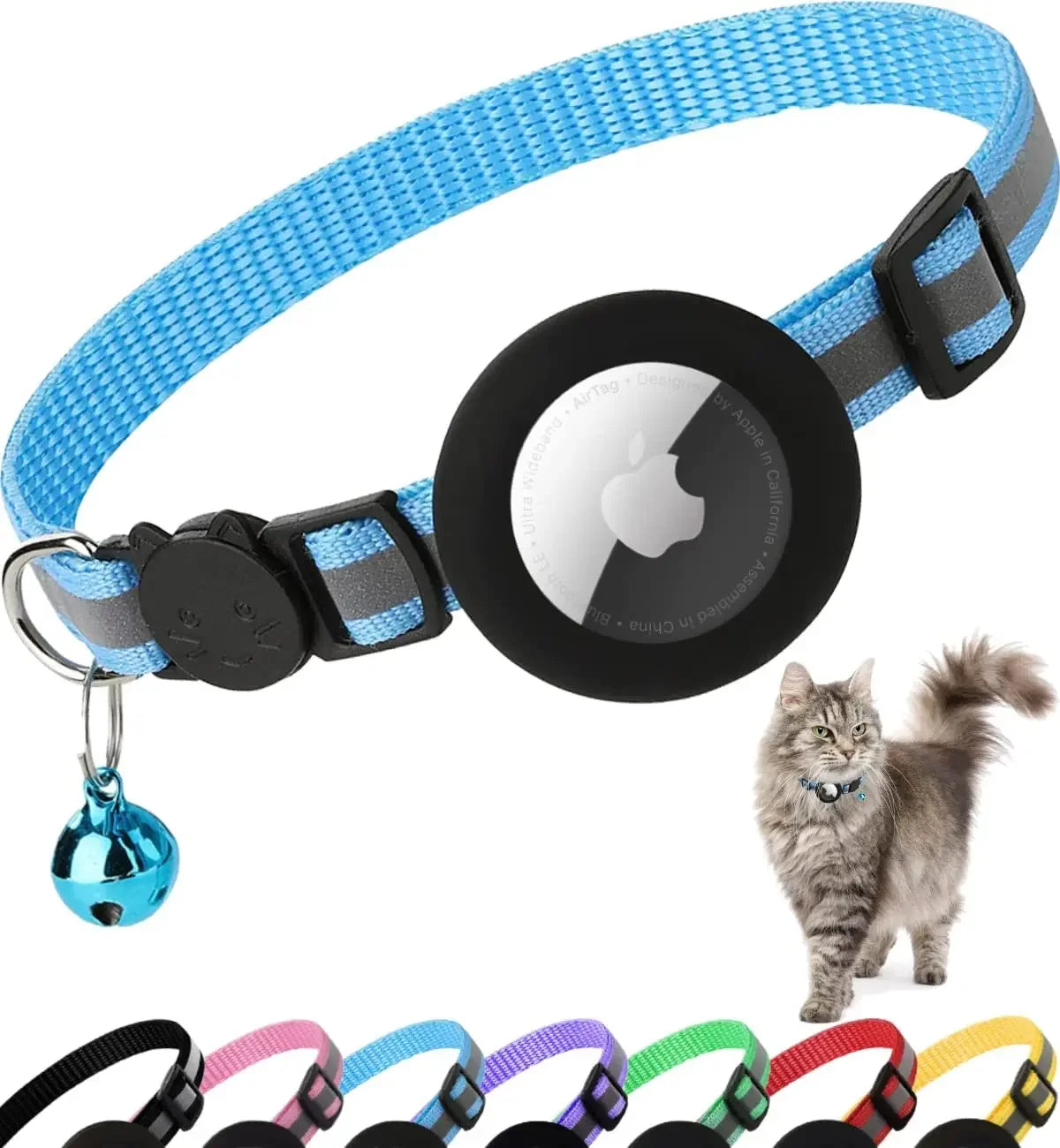Reflective AirTag Cat Collar with Breakaway Buckle & Bell | Adjustable, Lightweight & Safe for Kittens and Cats