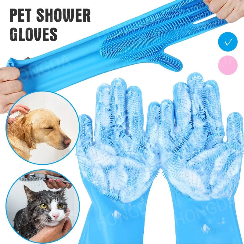 Silicone Pet Bath & Massage Gloves – Grooming and Hair Removal Brush for Cats & Dogs