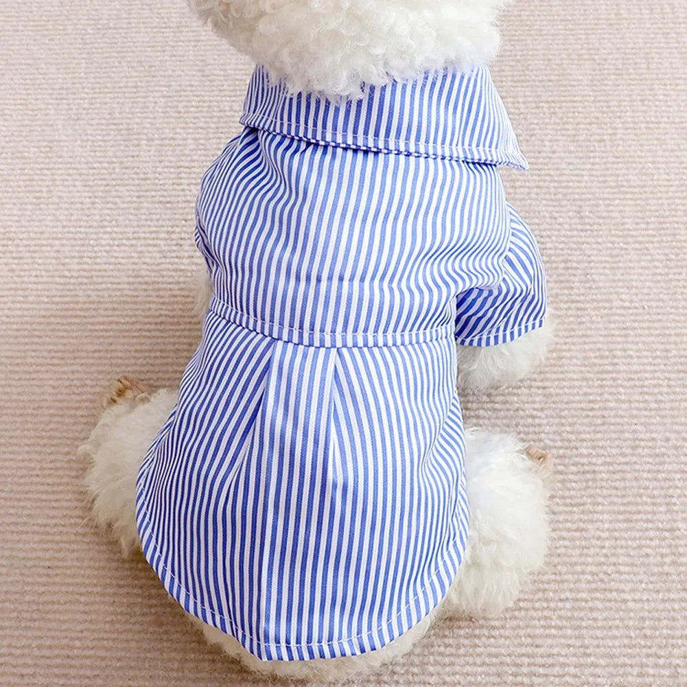 Striped Summer Pet Shirt with Bow Tie | Lightweight Dog & Cat Clothing for Small Breeds
