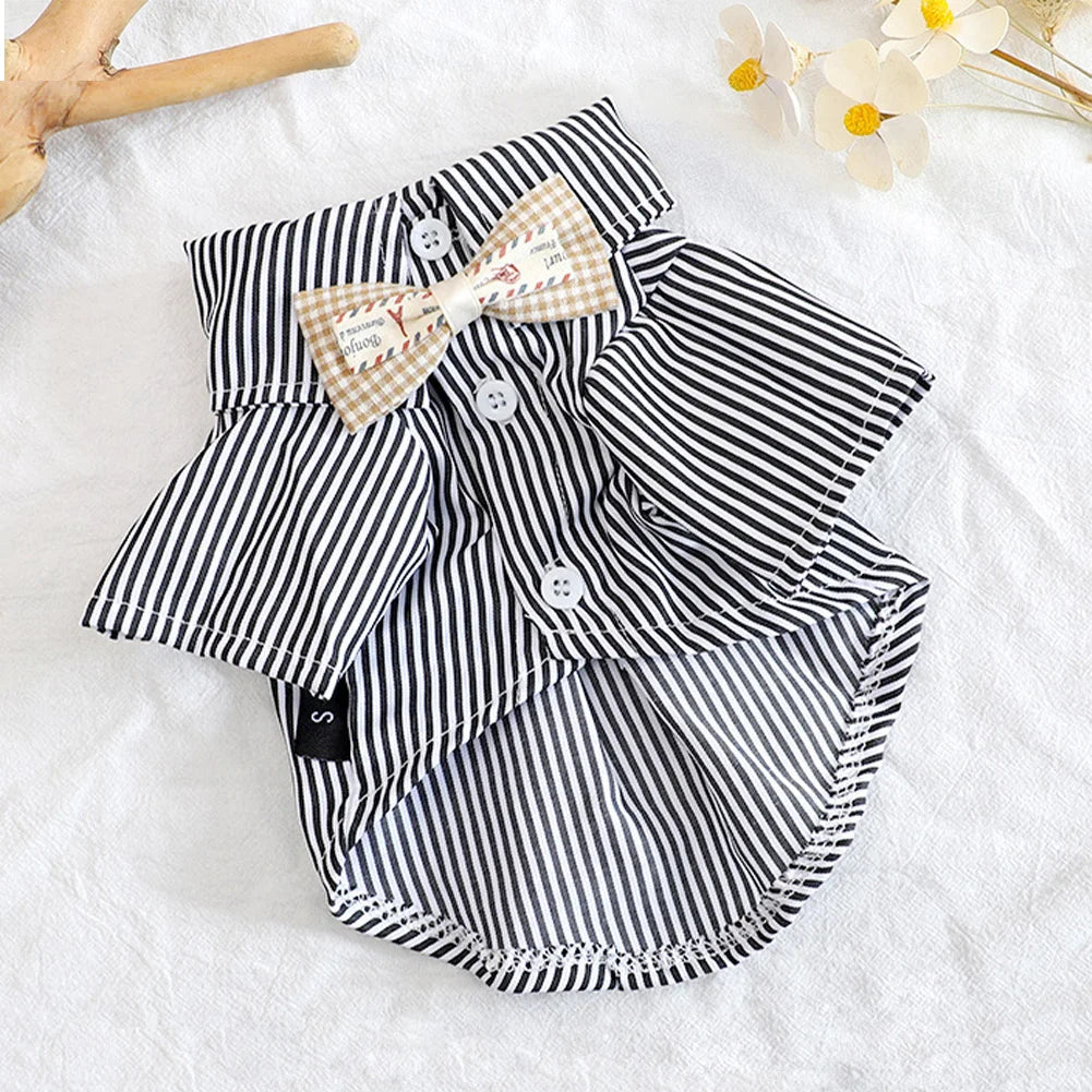 Striped Summer Pet Shirt with Bow Tie | Lightweight Dog & Cat Clothing for Small Breeds