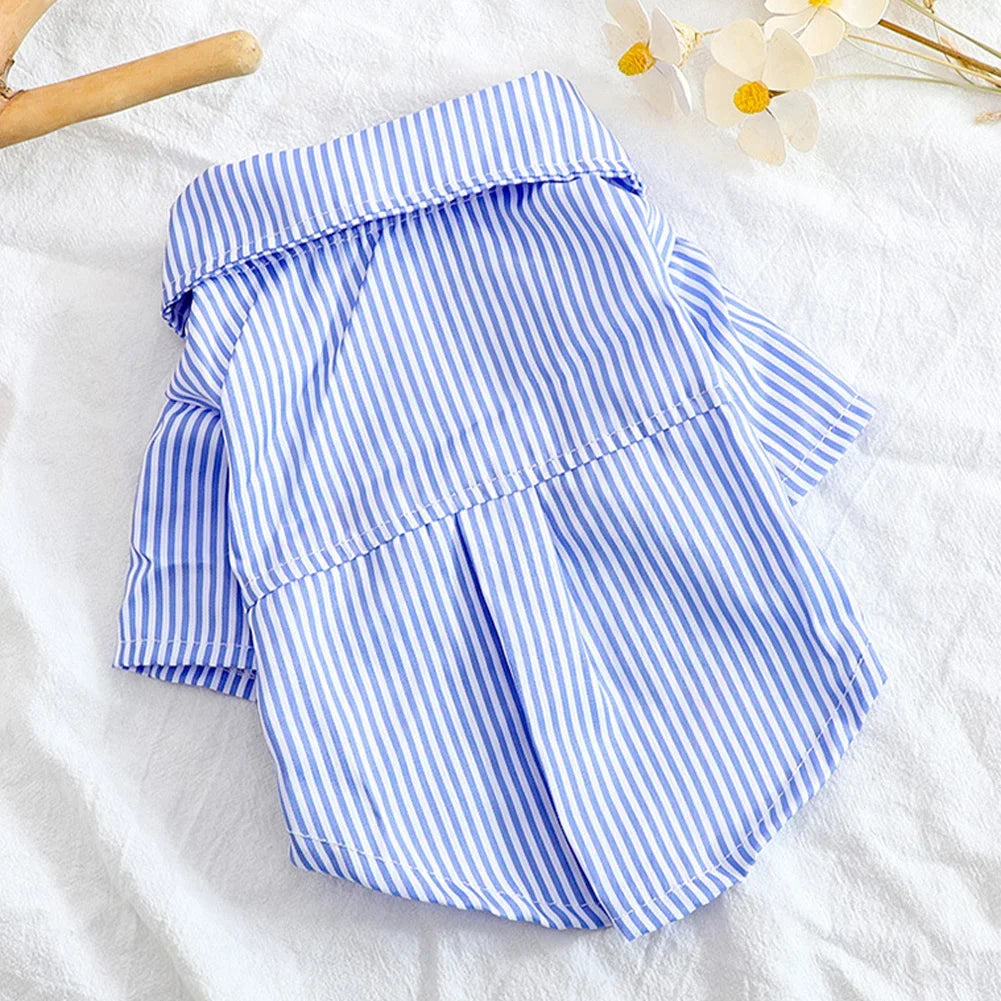 Striped Summer Pet Shirt with Bow Tie | Lightweight Dog & Cat Clothing for Small Breeds