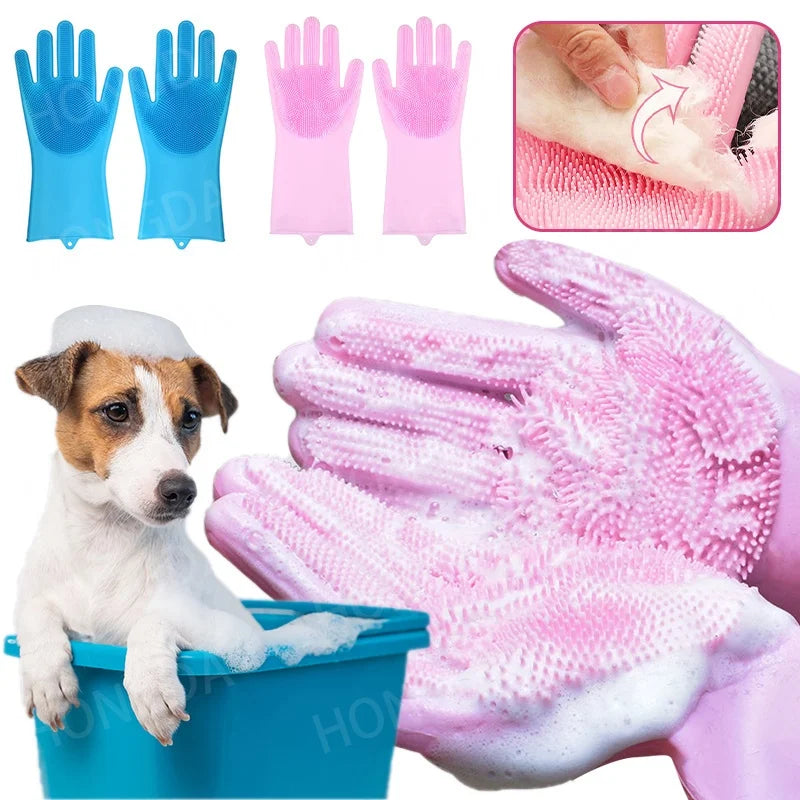 Silicone Pet Bath & Massage Gloves – Grooming and Hair Removal Brush for Cats & Dogs