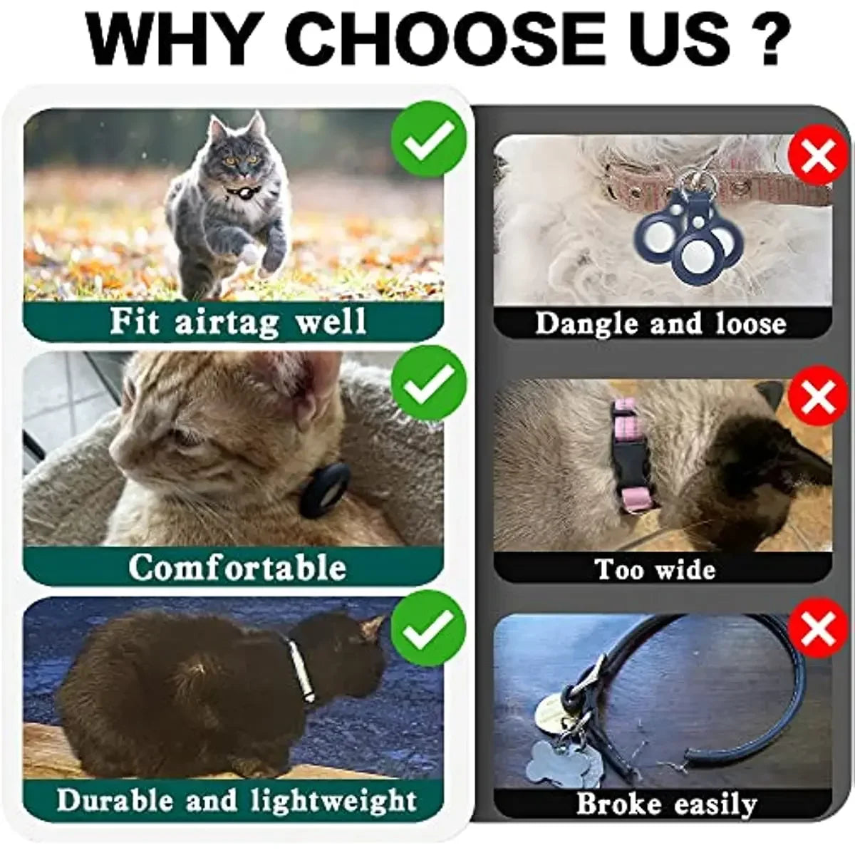 Reflective AirTag Cat Collar with Breakaway Buckle & Bell | Adjustable, Lightweight & Safe for Kittens and Cats