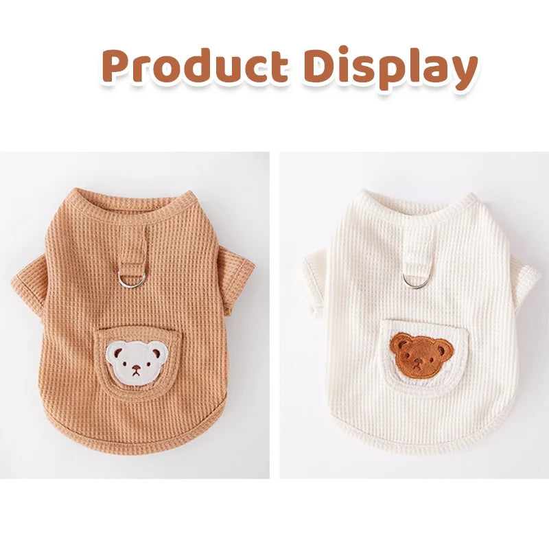 Cute Bear Embroidered Dog Shirt | Lightweight Summer Pet Vest for Small Dogs & Cats