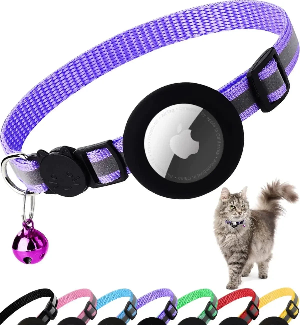 Reflective AirTag Cat Collar with Breakaway Buckle & Bell | Adjustable, Lightweight & Safe for Kittens and Cats