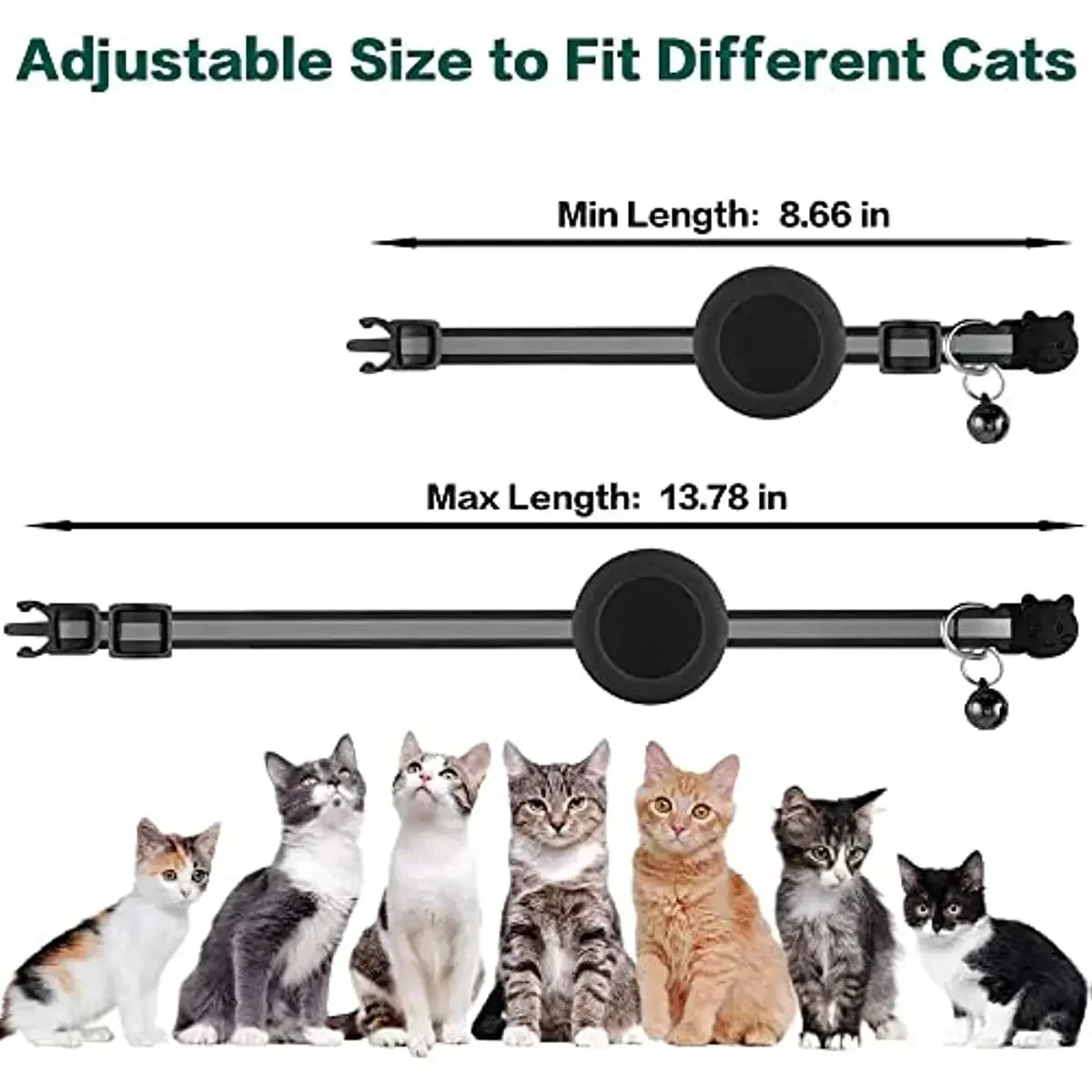 Reflective AirTag Cat Collar with Breakaway Buckle & Bell | Adjustable, Lightweight & Safe for Kittens and Cats
