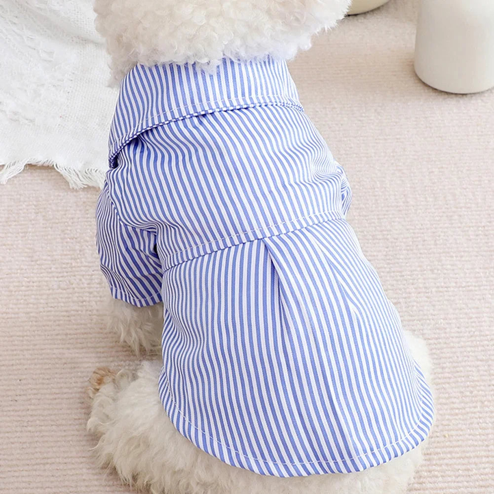 Striped Summer Pet Shirt with Bow Tie | Lightweight Dog & Cat Clothing for Small Breeds