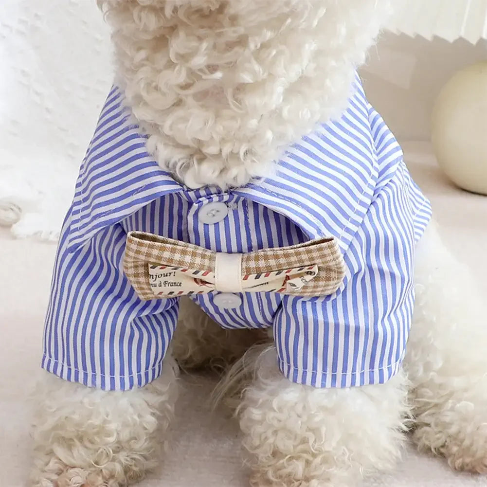 Striped Summer Pet Shirt with Bow Tie | Lightweight Dog & Cat Clothing for Small Breeds
