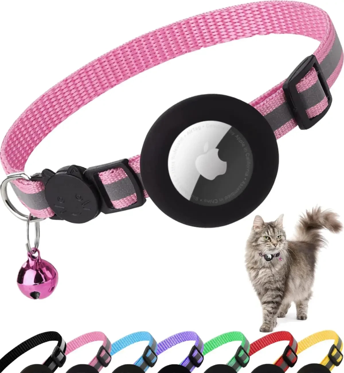 Reflective AirTag Cat Collar with Breakaway Buckle & Bell | Adjustable, Lightweight & Safe for Kittens and Cats
