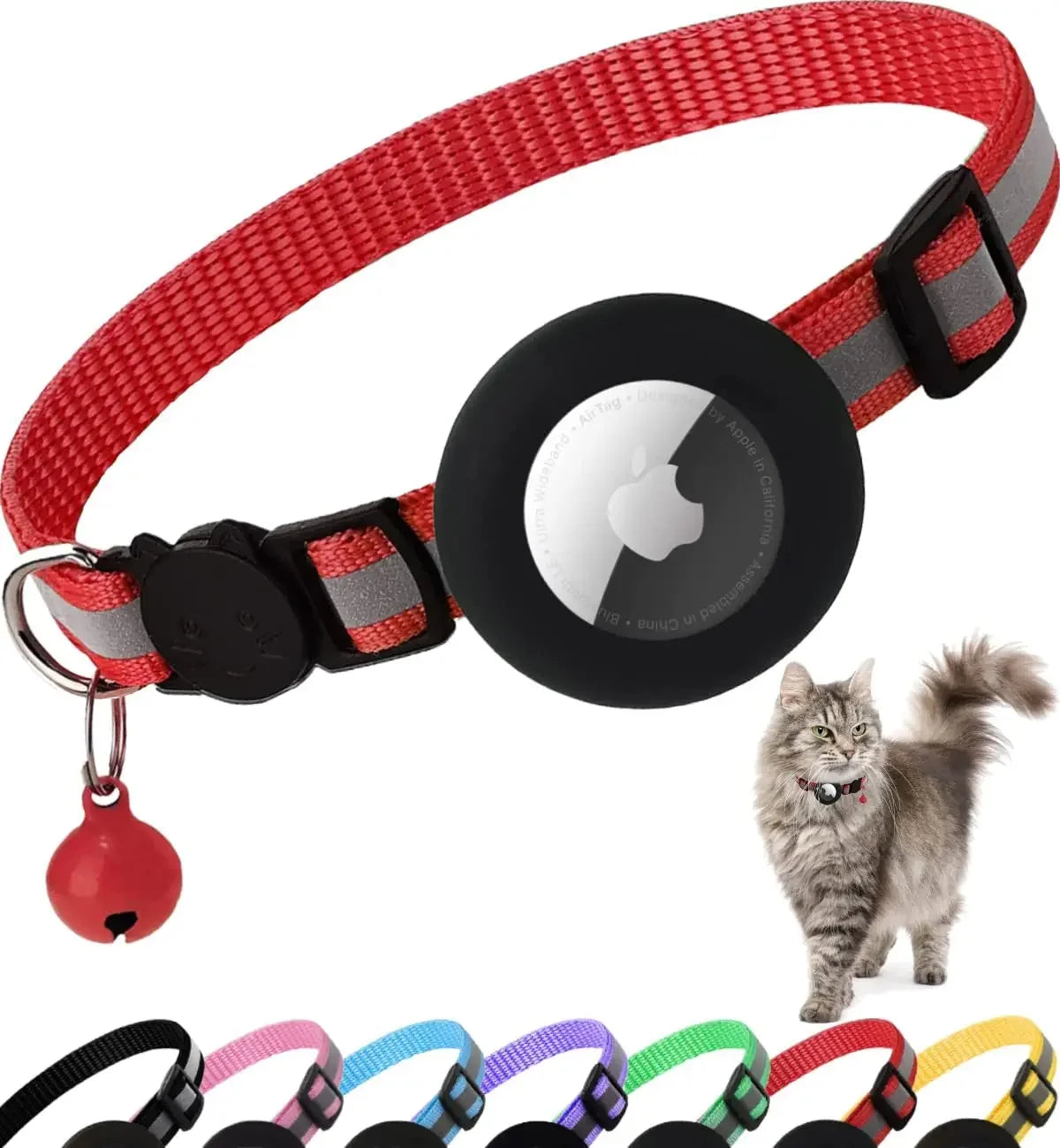 Reflective AirTag Cat Collar with Breakaway Buckle & Bell | Adjustable, Lightweight & Safe for Kittens and Cats