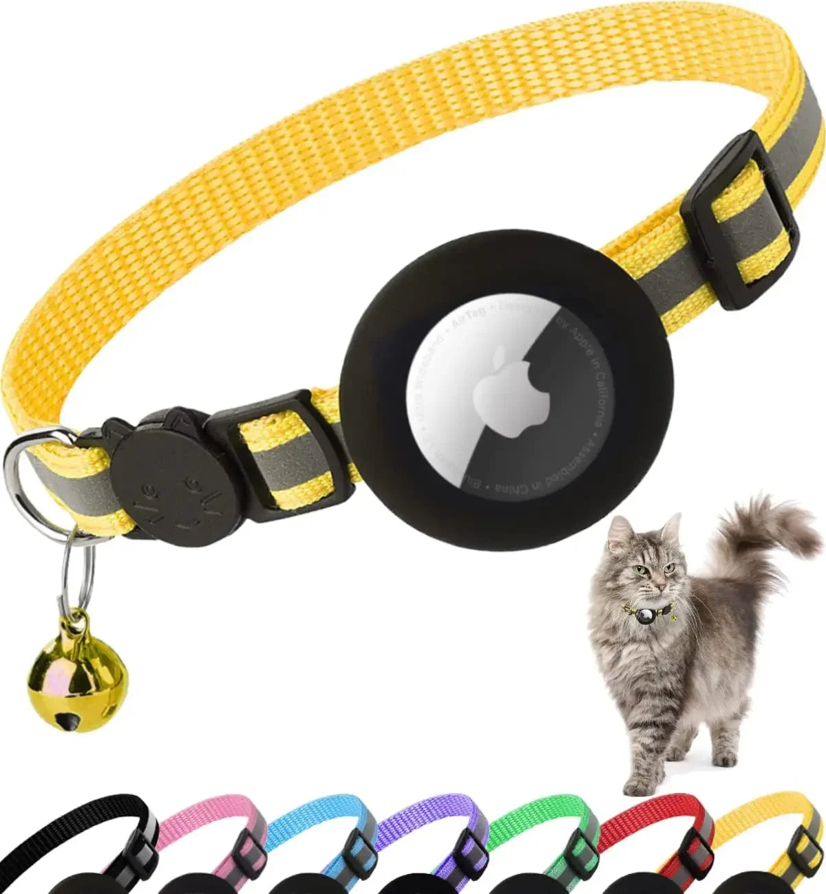 Reflective AirTag Cat Collar with Breakaway Buckle & Bell | Adjustable, Lightweight & Safe for Kittens and Cats