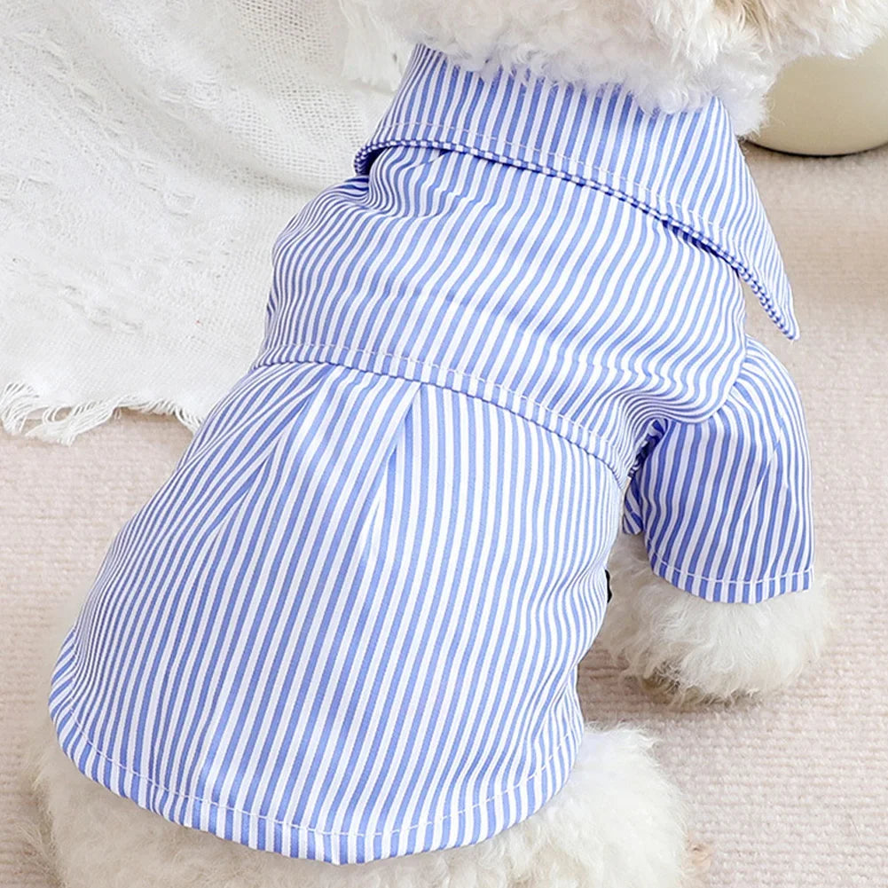 Striped Summer Pet Shirt with Bow Tie | Lightweight Dog & Cat Clothing for Small Breeds