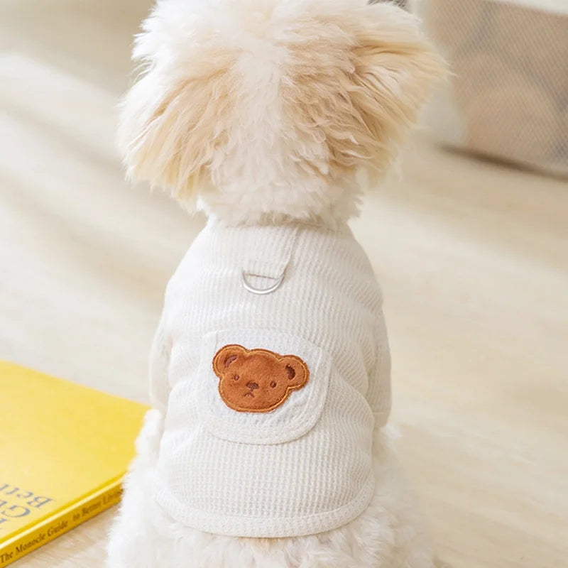 Cute Bear Embroidered Dog Shirt | Lightweight Summer Pet Vest for Small Dogs & Cats