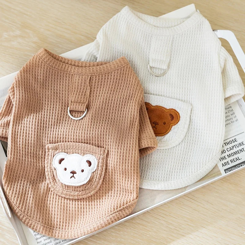 Cute Bear Embroidered Dog Shirt | Lightweight Summer Pet Vest for Small Dogs & Cats