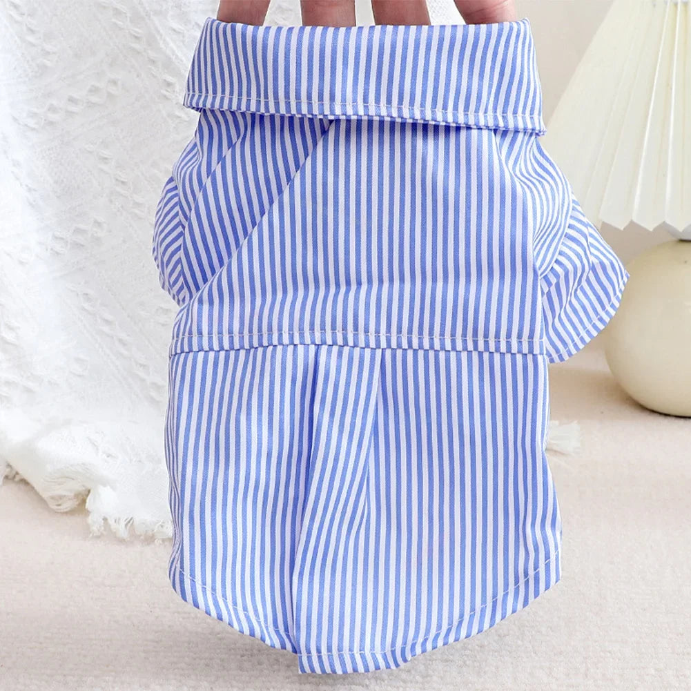 Striped Summer Pet Shirt with Bow Tie | Lightweight Dog & Cat Clothing for Small Breeds