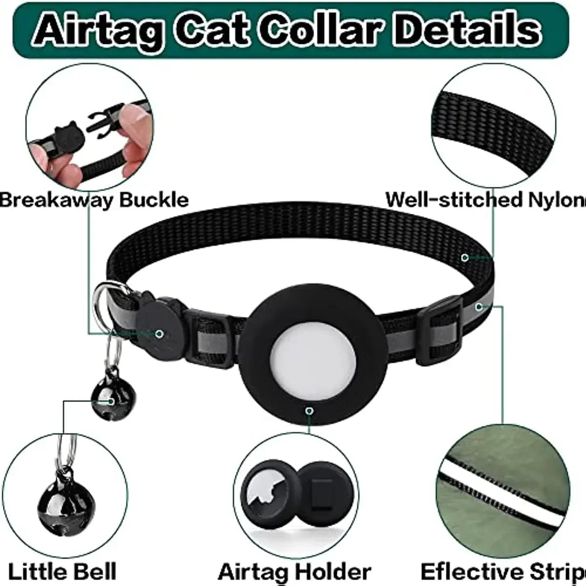 Reflective AirTag Cat Collar with Breakaway Buckle & Bell | Adjustable, Lightweight & Safe for Kittens and Cats