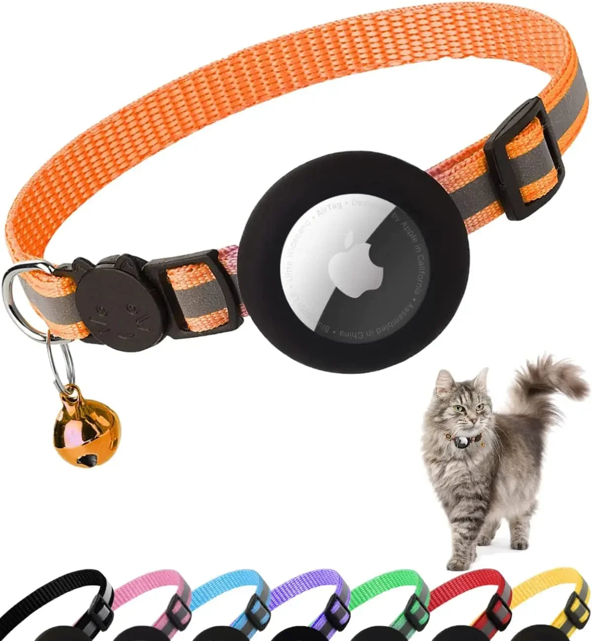 Reflective AirTag Cat Collar with Breakaway Buckle & Bell | Adjustable, Lightweight & Safe for Kittens and Cats