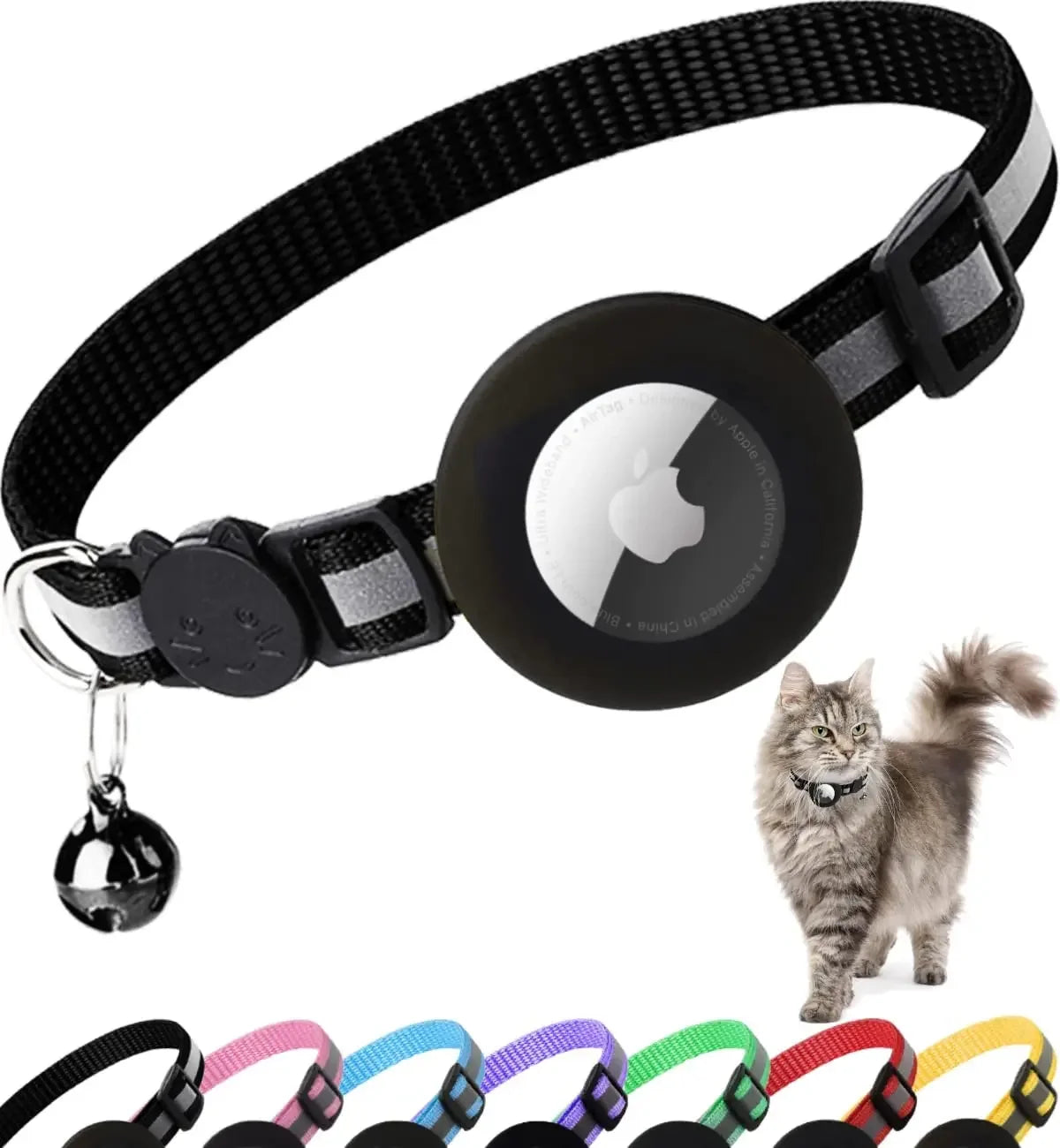 Reflective AirTag Cat Collar with Breakaway Buckle & Bell | Adjustable, Lightweight & Safe for Kittens and Cats