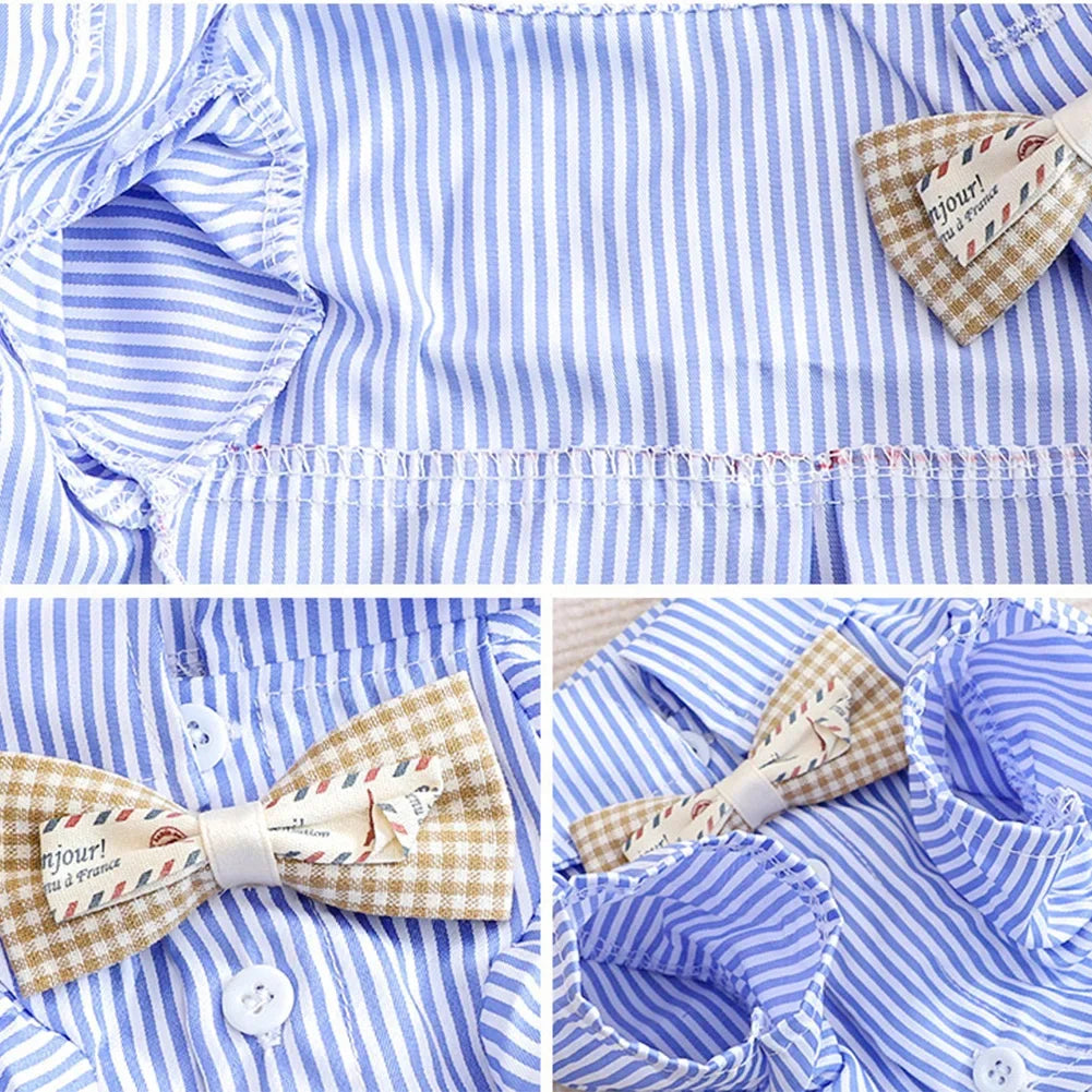 Striped Summer Pet Shirt with Bow Tie | Lightweight Dog & Cat Clothing for Small Breeds