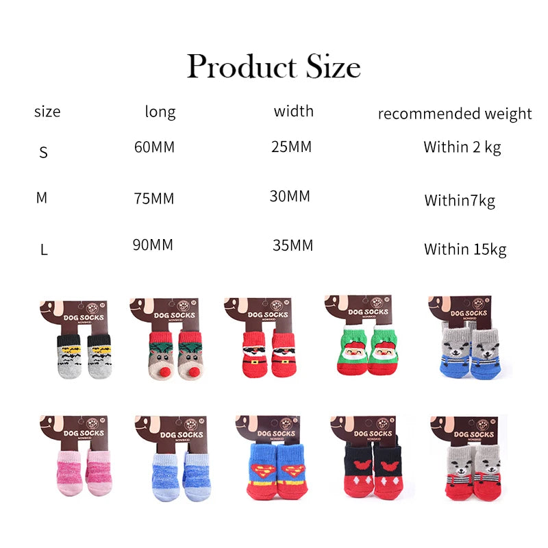 4PCS Warm Anti-Slip Dog Socks – Soft Knit Cartoon Design for Small Dogs