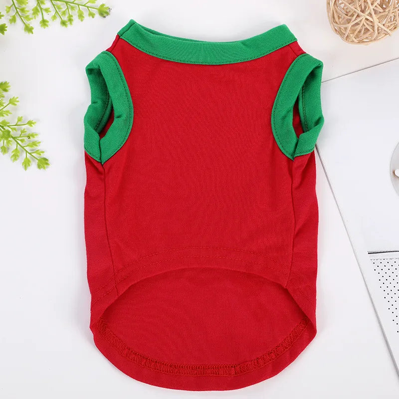 Merry Christmas Dog T-Shirt – Soft Cotton Vest for Small Dogs & Cats (Green, Red)