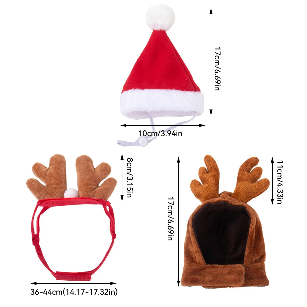 Pet Christmas Costume – Santa Hat & Scarf or Antler Headband Cape Set for Dogs & Cats