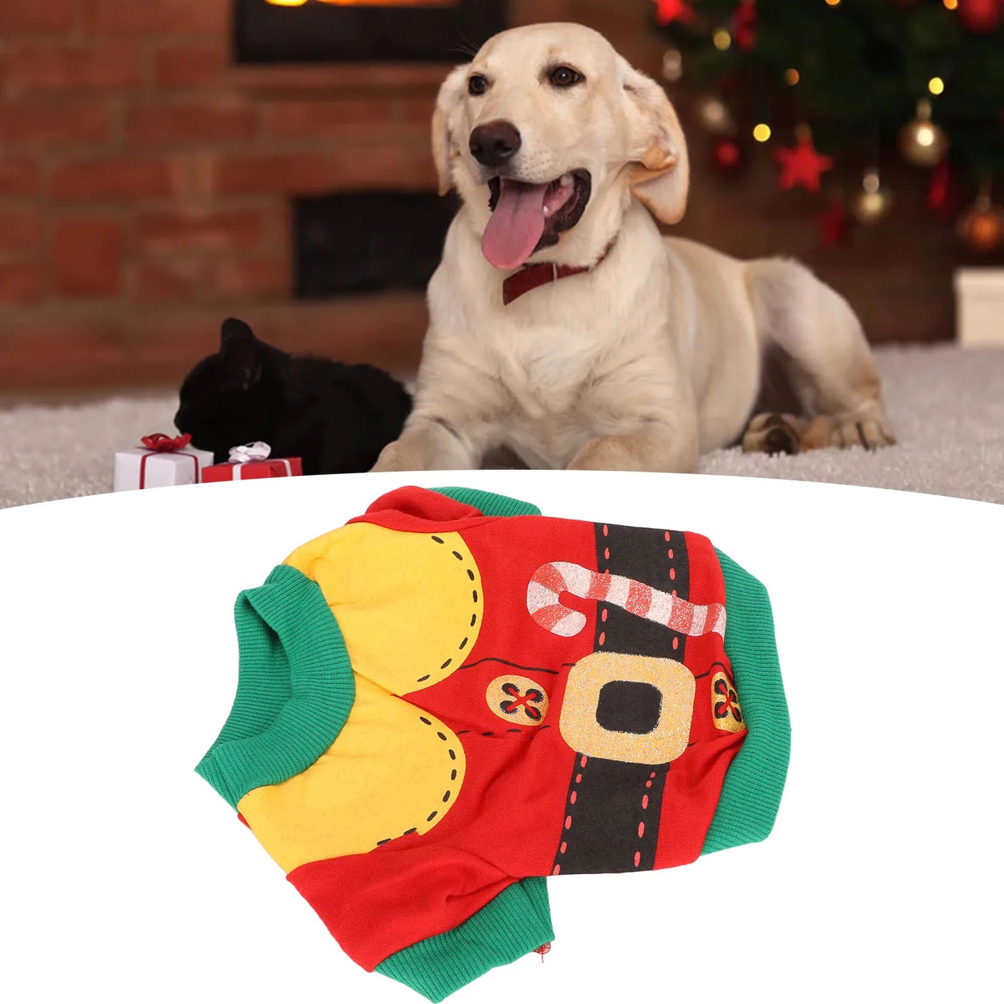 Soft & Stylish Santa's Helper Christmas Pet Shirt for Dogs & Cats – Cozy Winter Pet Clothes with Candy Print