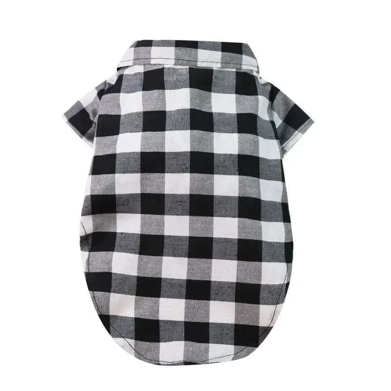 Plaid Pet Shirt with Bow Tie – Classic Summer T-Shirt for Small & Medium Dogs and Cats