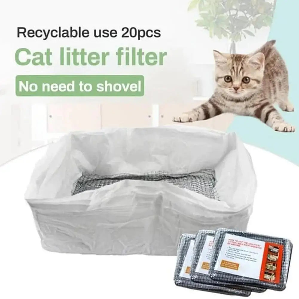 10pcs Reusable Cat Litter Box Liners – Durable Sifting Feces Filter Bags with Drawstring Design