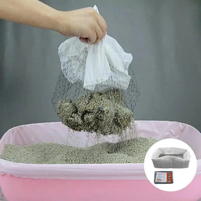 10pcs Reusable Cat Litter Box Liners – Durable Sifting Feces Filter Bags with Drawstring Design