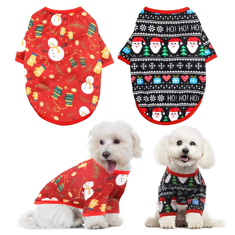 Benepaw Christmas Pet Shirt – Soft & Breathable Santa Claus Snowman Print for Small & Medium Pets