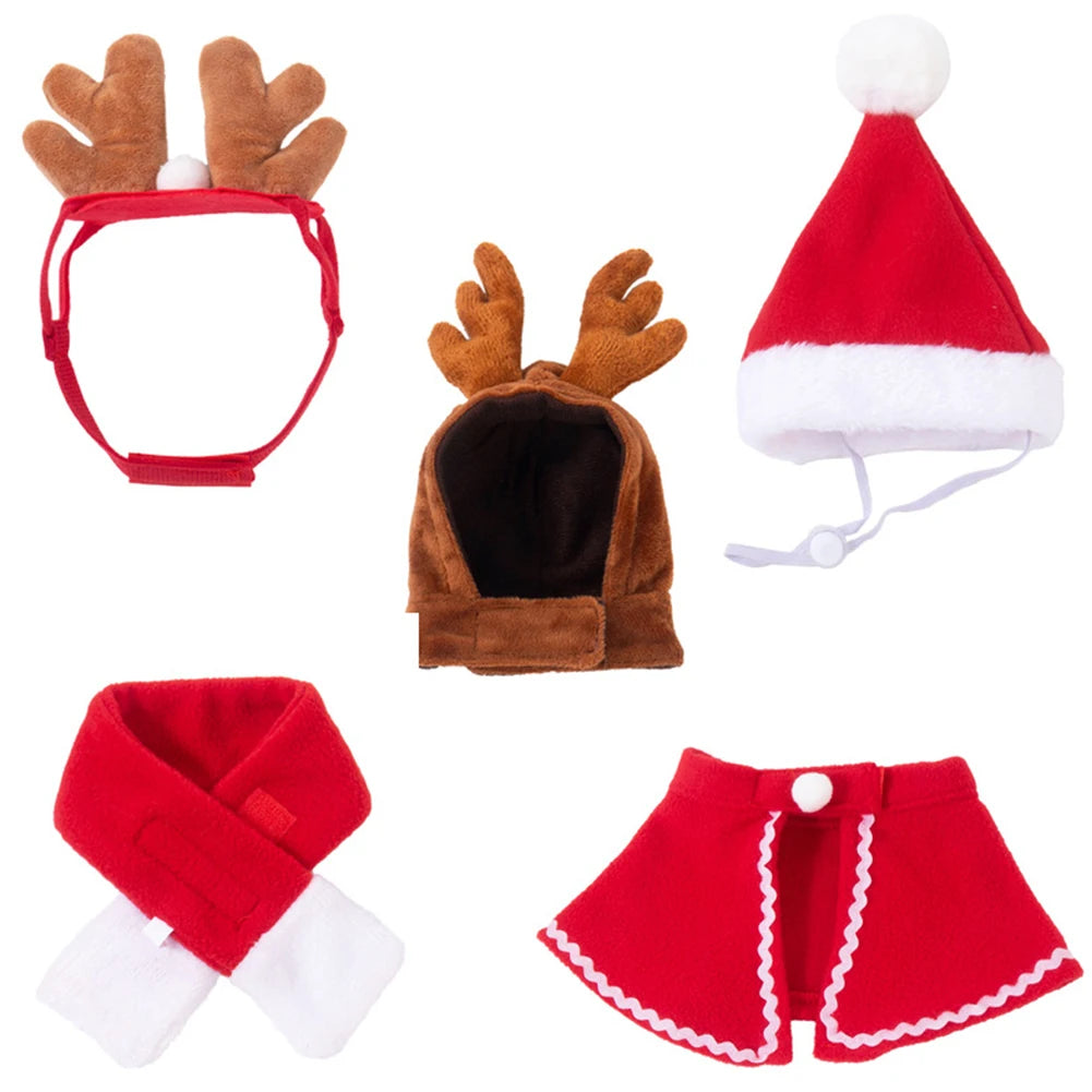 Pet Christmas Costume – Santa Hat & Scarf or Antler Headband Cape Set for Dogs & Cats