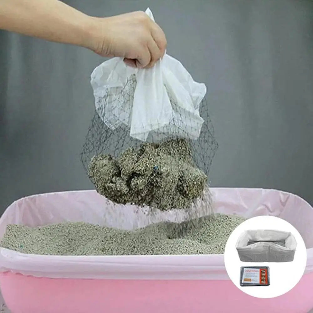10pcs Reusable Cat Litter Box Liners – Durable Sifting Feces Filter Bags with Drawstring Design