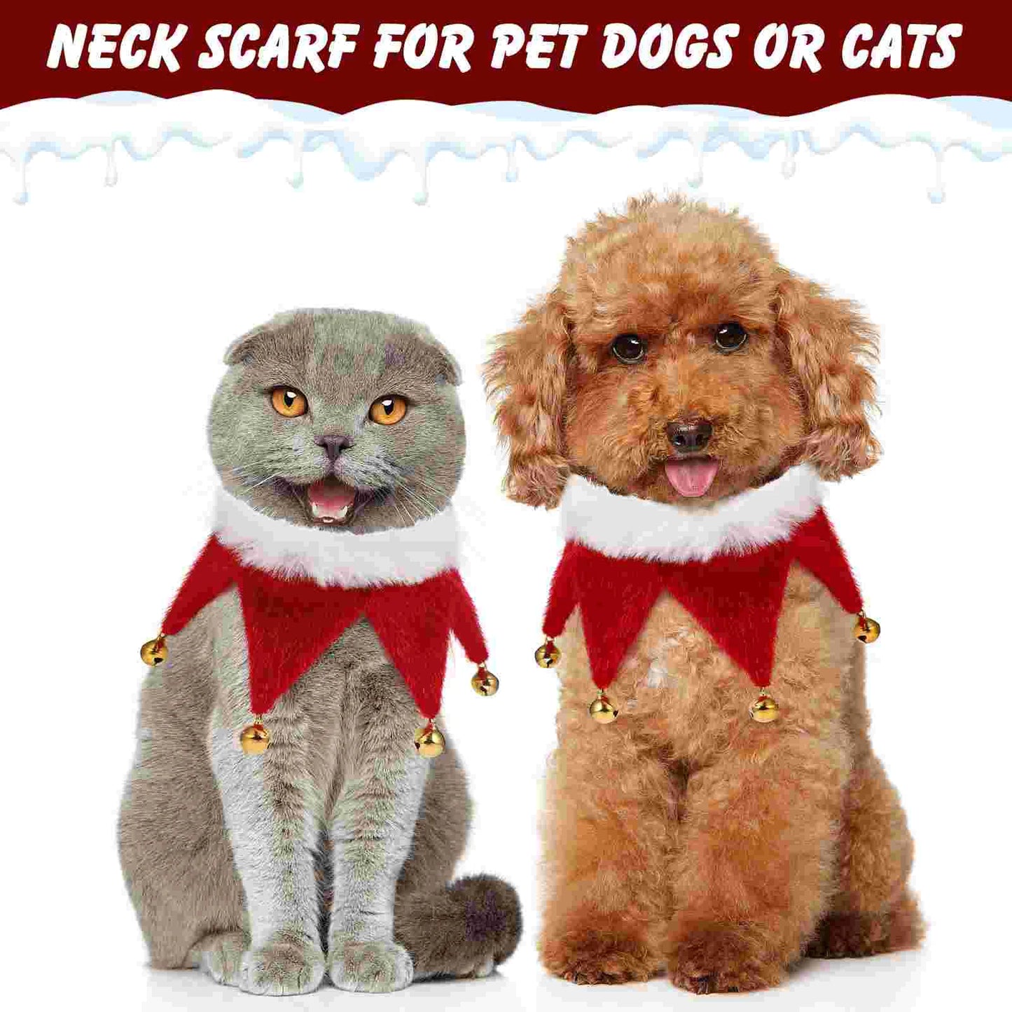 Festive Christmas Scarf for Dogs & Cats – Adjustable Holiday Neckerchief with Bell Decoration