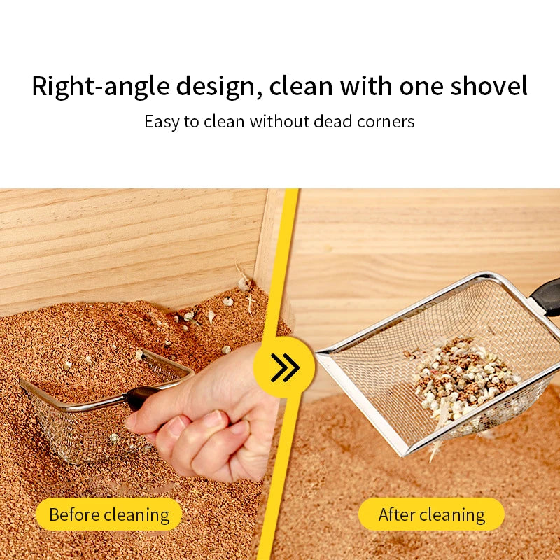 Stainless Steel Cat Litter Scoop – Fine Mesh Sifter for Reptile Sand & Pet Bedding Cleanup