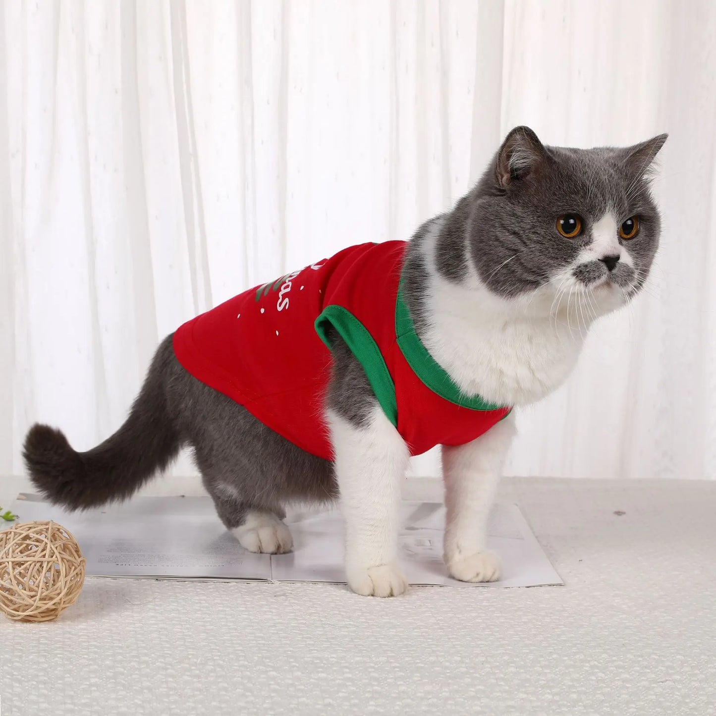 Merry Christmas Dog T-Shirt – Soft Cotton Vest for Small Dogs & Cats (Green, Red)