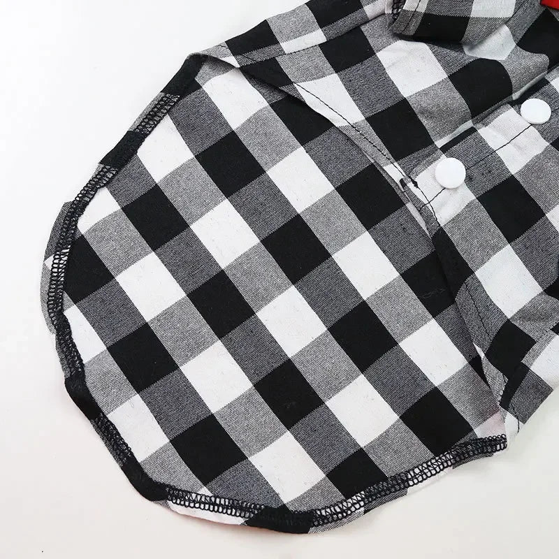 Plaid Pet Shirt with Bow Tie – Classic Summer T-Shirt for Small & Medium Dogs and Cats