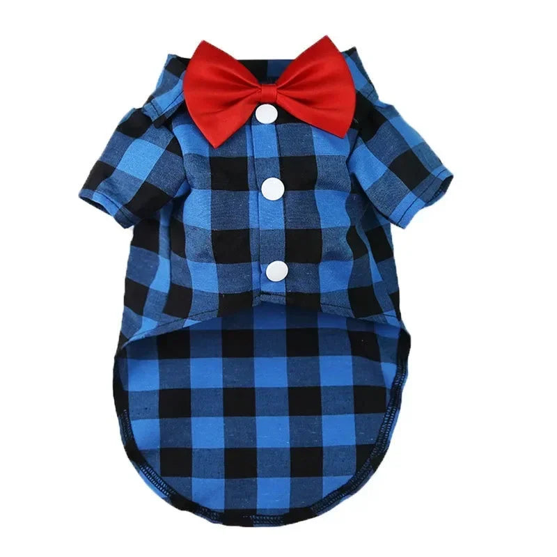 Plaid Bowtie Dog T-Shirt – Breathable Summer Vest for Small & Large Dogs, Cats, and Puppies