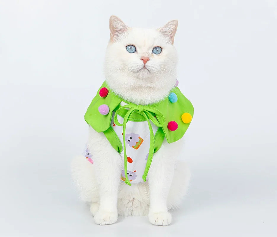 Adorable Cupcake Pet Costume – Lightweight Pet Cape with Colorful Pom-Poms for Small Dogs & Cats