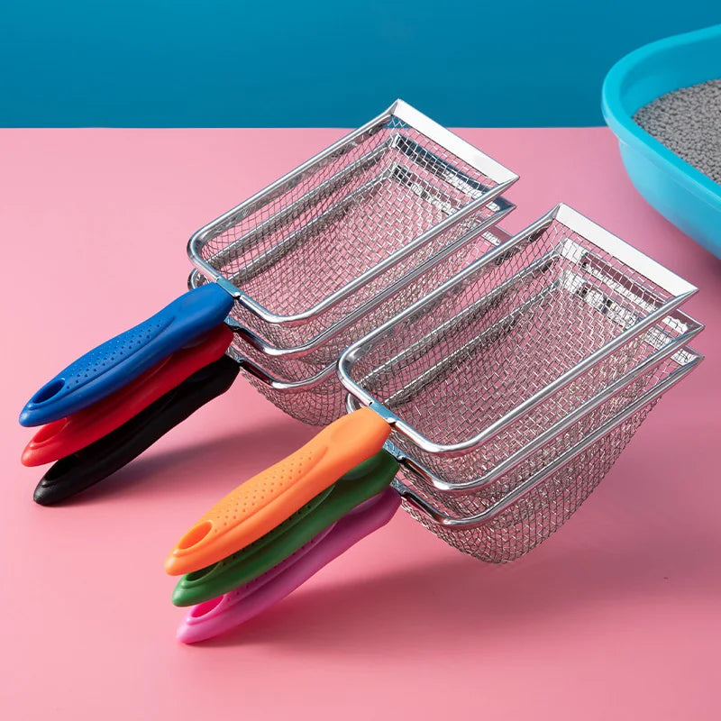 Metal Cat Litter Scoop – Non-Slip Handle Poop Sifter for Cats, Small Pets, and Habitat Cleaning
