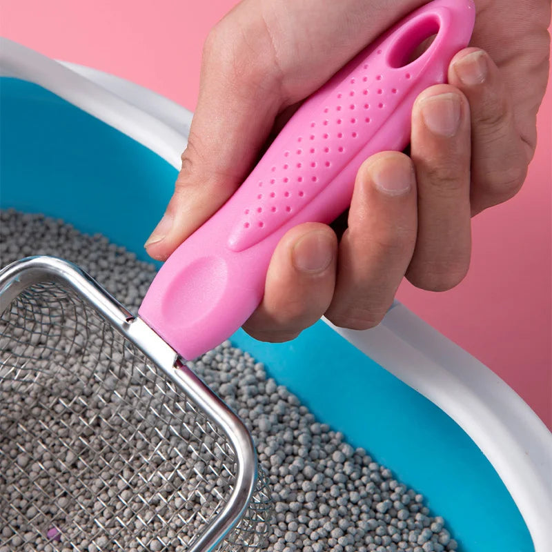 Metal Cat Litter Scoop – Non-Slip Handle Poop Sifter for Cats, Small Pets, and Habitat Cleaning