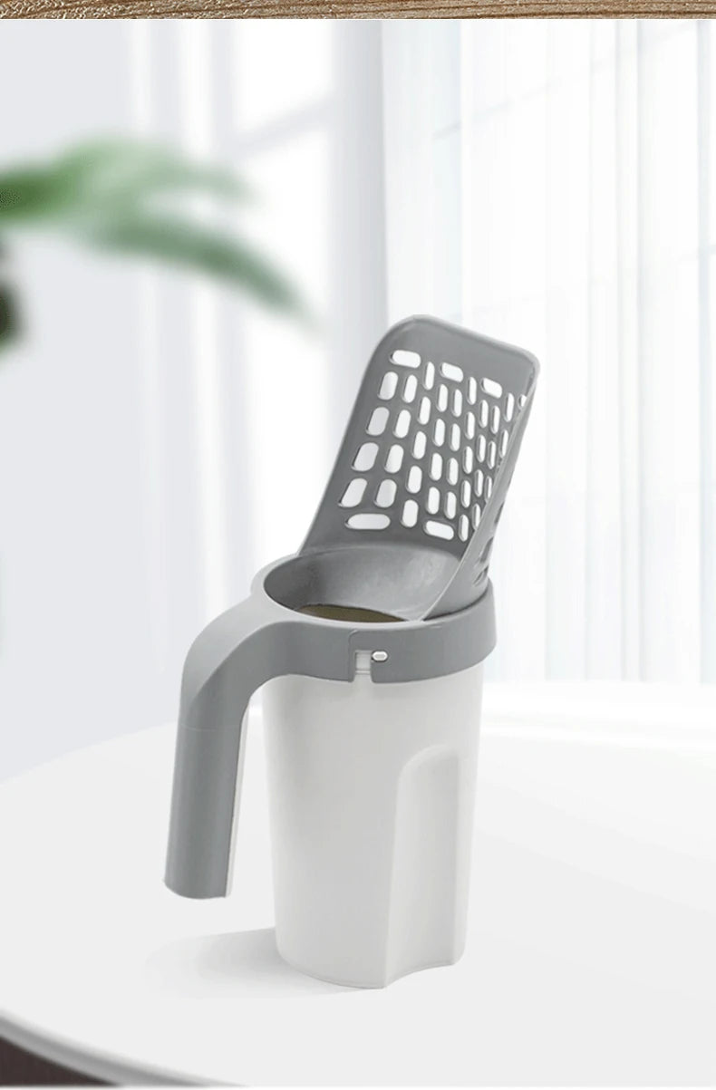 Self-Cleaning Cat Litter Scoop – High-Capacity Shovel with Hollow Grid & Garbage Bag Holder