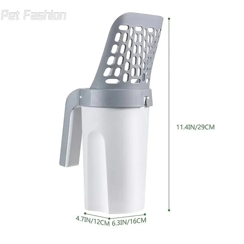 Self-Cleaning Cat Litter Scoop – High-Capacity Shovel with Hollow Grid & Garbage Bag Holder