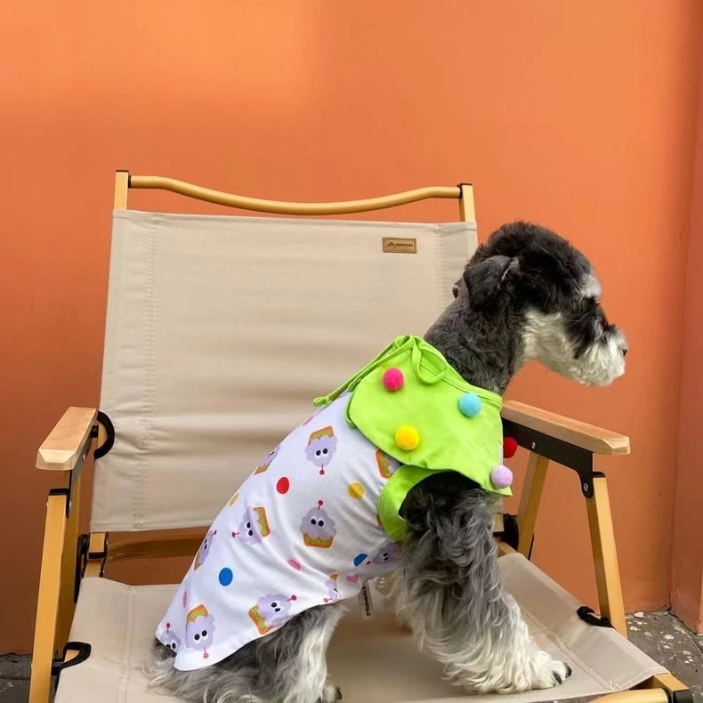 Adorable Cupcake Pet Costume – Lightweight Pet Cape with Colorful Pom-Poms for Small Dogs & Cats