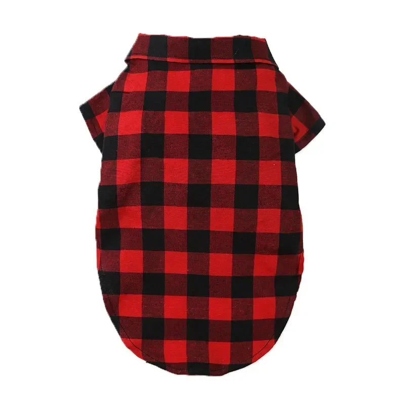 Plaid Pet Shirt with Bow Tie – Classic Summer T-Shirt for Small & Medium Dogs and Cats
