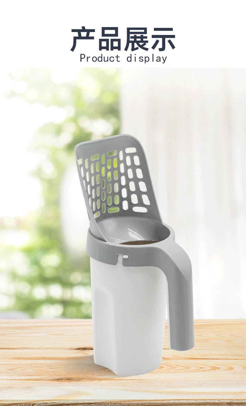 Self-Cleaning Cat Litter Scoop – High-Capacity Shovel with Hollow Grid & Garbage Bag Holder