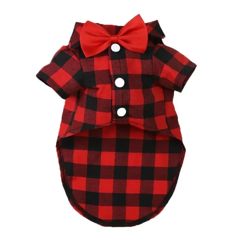 Plaid Bowtie Dog T-Shirt – Breathable Summer Vest for Small & Large Dogs, Cats, and Puppies