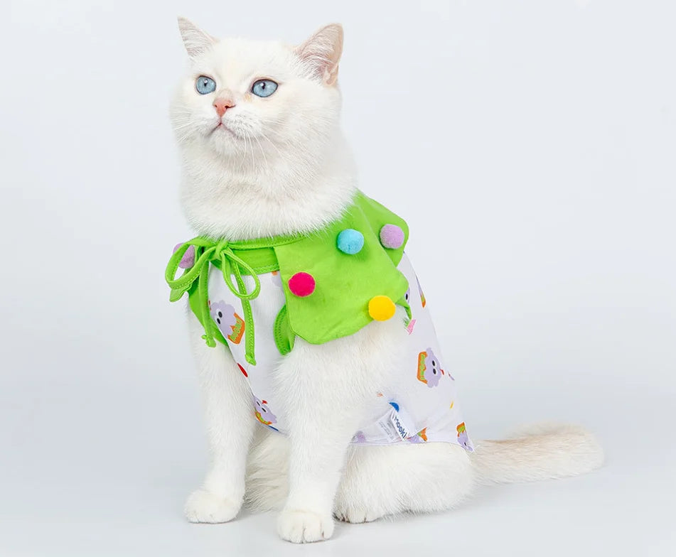 Adorable Cupcake Pet Costume – Lightweight Pet Cape with Colorful Pom-Poms for Small Dogs & Cats