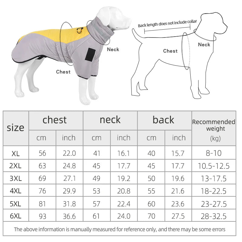 Chaqueta de invierno para perros grandes: cálida, impermeable y resistente al viento para proteger a tu mascota